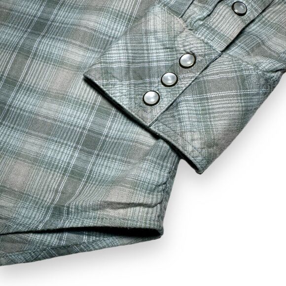 Tecovas L Sawtooth Plaid Western Pearl Snap Shirt Grey Green Cowboy - Picture 7 of 8